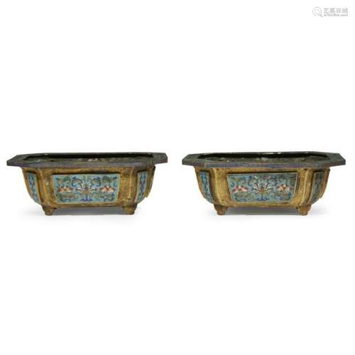 A pair of Chinese cloisonnÃ© octagonal jardinieres. The