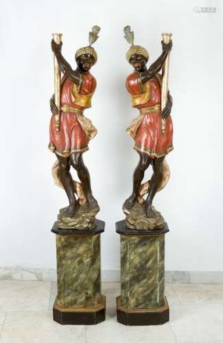 Pair of Venetian Torcheres, with two standing orie…