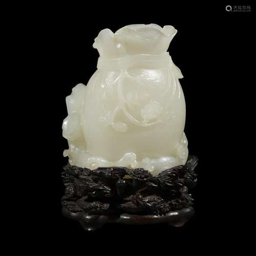 A Chinese white jade pouch-form small vase qing