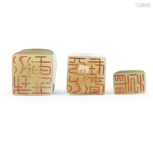 Three Chinese jade seals 19th century or earlier. Of