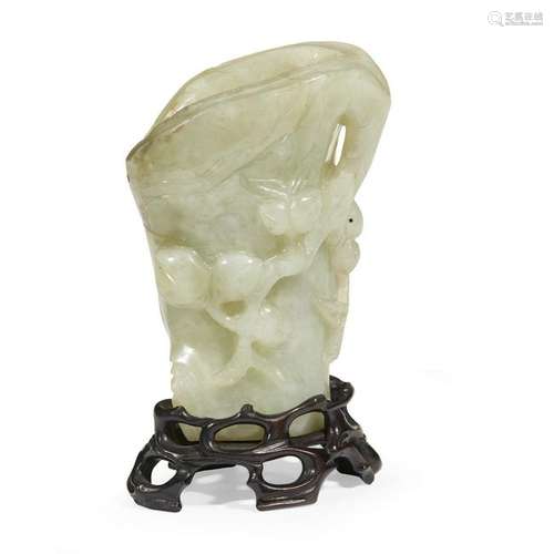 A Chinese carved pale celadon jade vase qing dynasty.