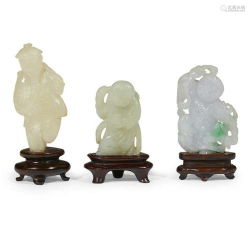 A Chinese jadeite carving of Liuhai, a creamy white