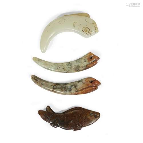 Four Chinese archaic-style fish pendants qing dynasty