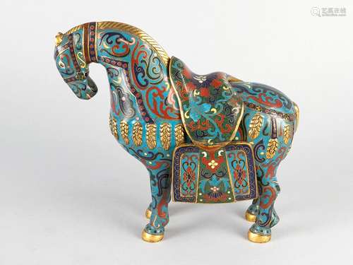 Chinese cloisonné horse, with multicoloured enamel…