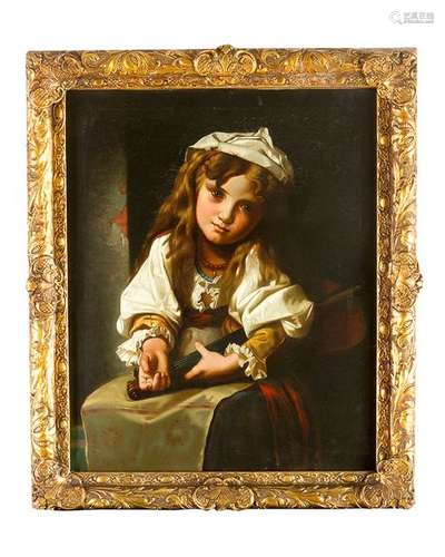 Artist mid 19th Century, girl with violin, oil on …