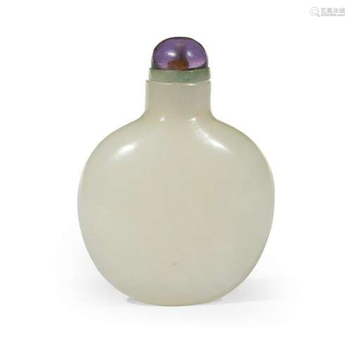 A small Chinese white jade snuff bottle. Of flattened