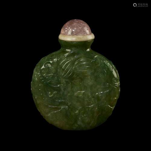 A Chinese carved jadeite snuff bottle qing dynasty. Of