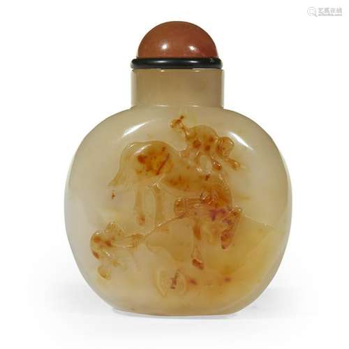 A Chinese finely carved and hollowed agate 