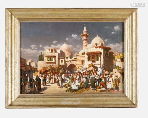 Orientalist around 1900, street market scene, oil …