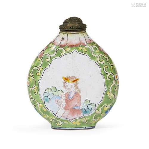 A small Chinese enameled copper snuff bottle depicting