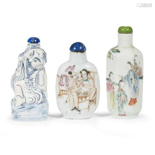 A group of three Chinese ceramic snuff bottles dated