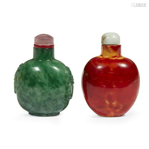 A Chinese 'realgar' glass and a 'jadeite' glass snuff