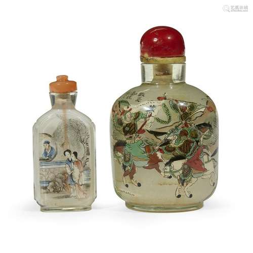 Two Chinese interior painted glass snuff bottles