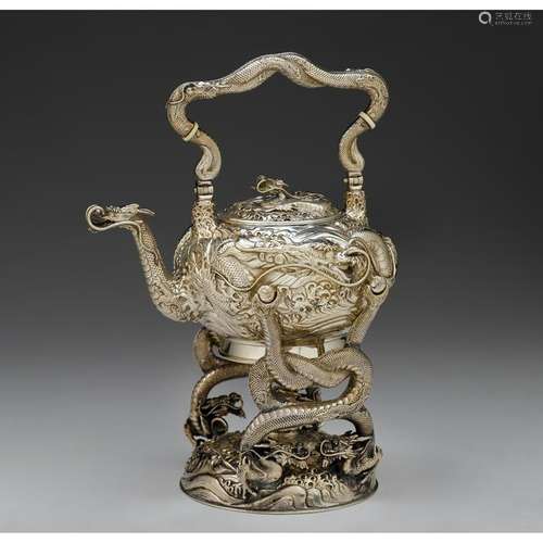 A fine and ornate Japanese export silver hot water