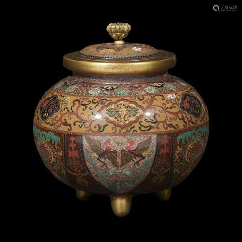 A finely-decorated Japanese cloisonnÃ© small covered