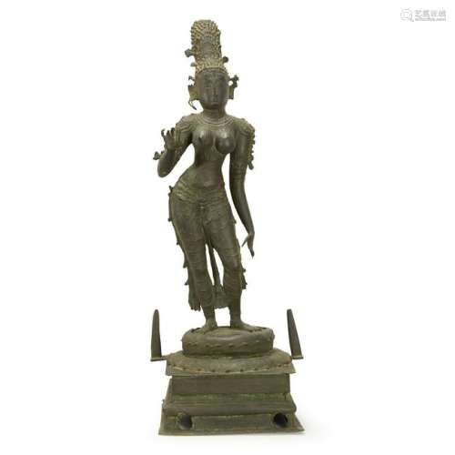 An Indian Chola-style bronze figure of Parvati H: 29