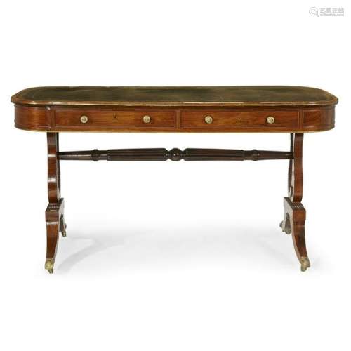 A Regency brass-inlaid rosewood writing table with