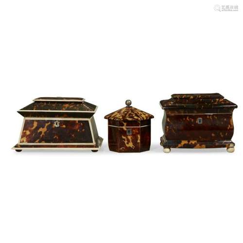 Three Regency tortoiseshell tea caddies 19th century.
