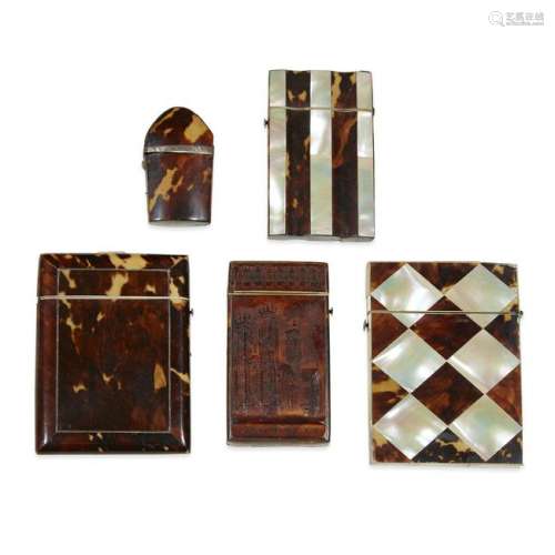 Five Victorian tortoiseshell card cases 19th century.