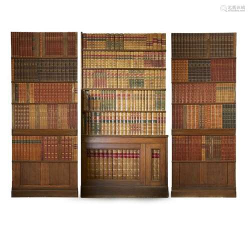 Three faux book-mounted oak library wall panels from