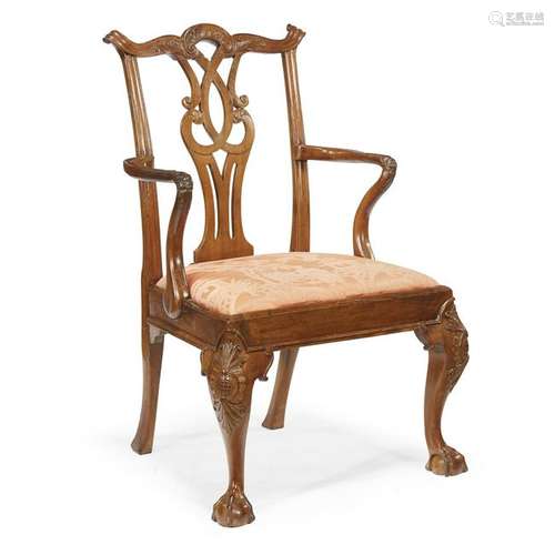 A George III carved walnut armchair circa 1765. With