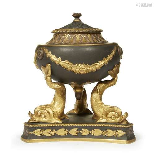 A small Wedgwood parcel-gilt and bronzed black basalt