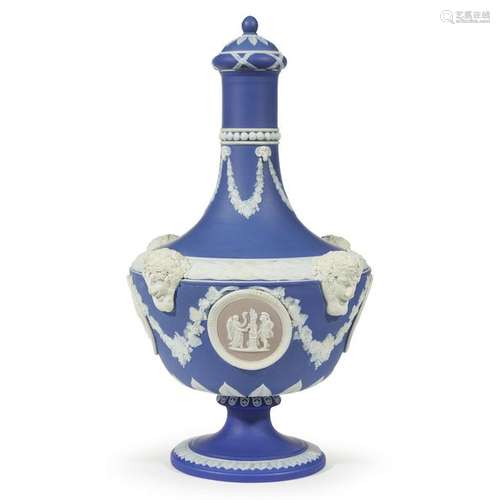 A Wedgwood blue and lilac jasper dip barber's bottle