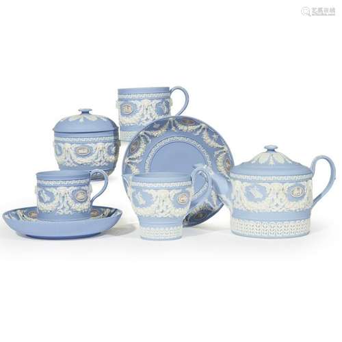 A Wedgwood blue and lilac jasperware