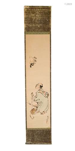 Chinese roll painting men and monkey Indian link a…