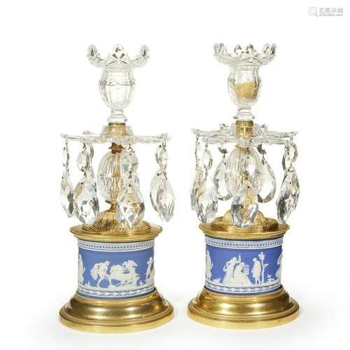 A pair of Regency ormolu-mounted blue jasperware and