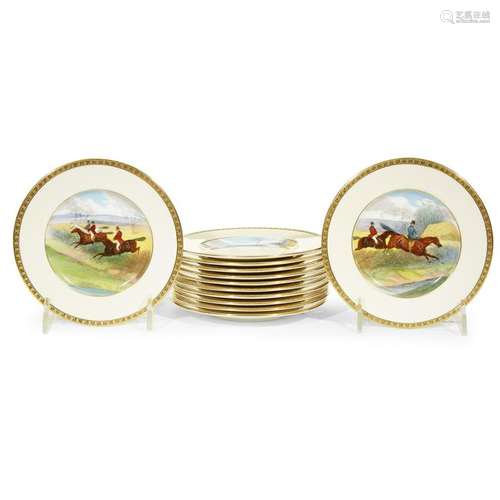 A Minton part dinner service hand-painted with hunt