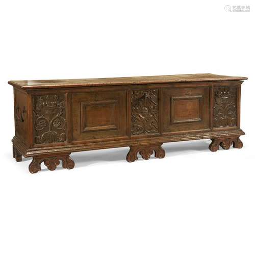 An Italian late Baroque carved walnut cassone early