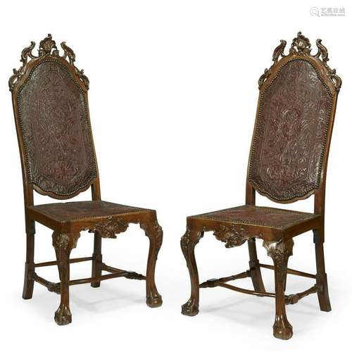 A pair of Portuguese Rococo carved walnut side chairs