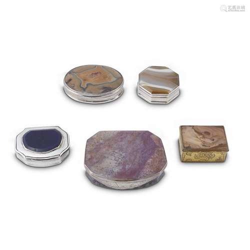 A group of four Continental hardstone-mounted silver