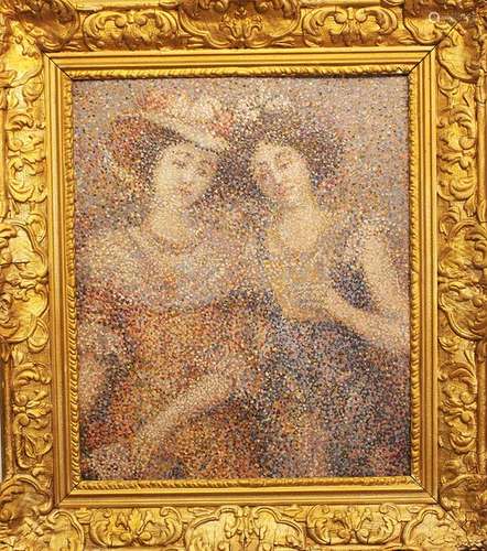 Pointillist first half 20 Century. Two ladies, oil…