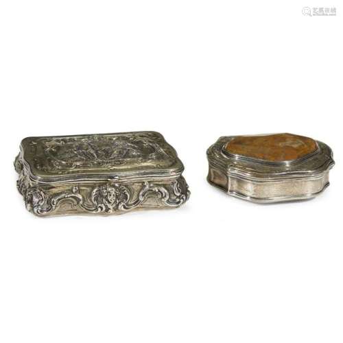 Two Continental Rococo silver patch boxes18th century.