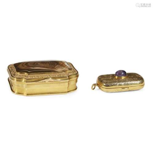 Two hardstone-mounted gold boxes various dates. The