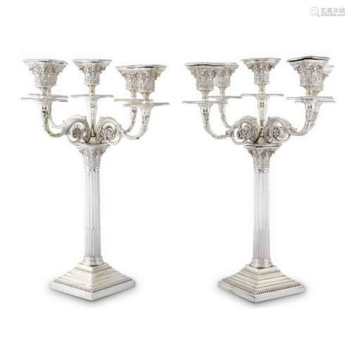 A pair of Victorian sterling silver five-light