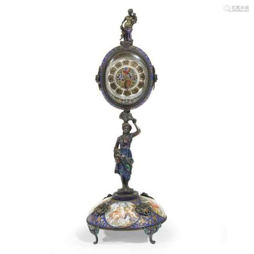 A Viennese enamel figural table clock circa 1880, with