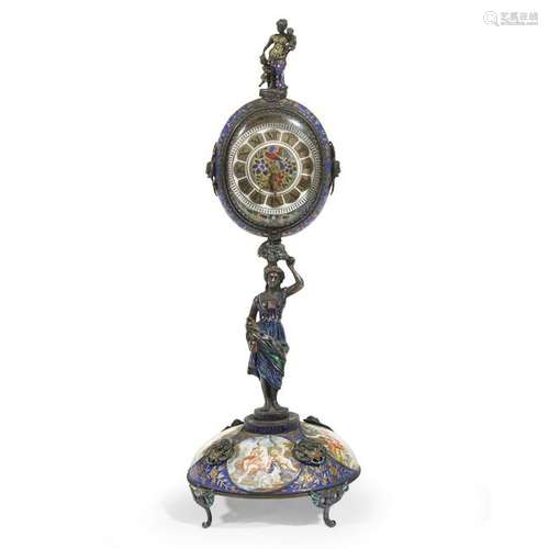 A Viennese enamel figural table clock circa 1880, with