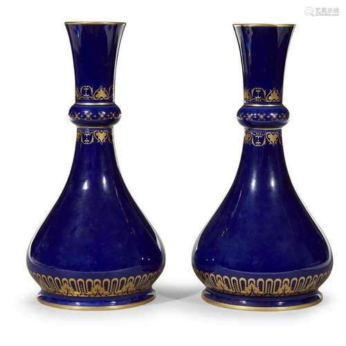 A pair of Napoleon III SÃ¨vres parcel-gilt cobalt