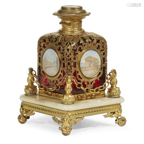 A Napoleon III giltmetal-mounted ruby glass parfum