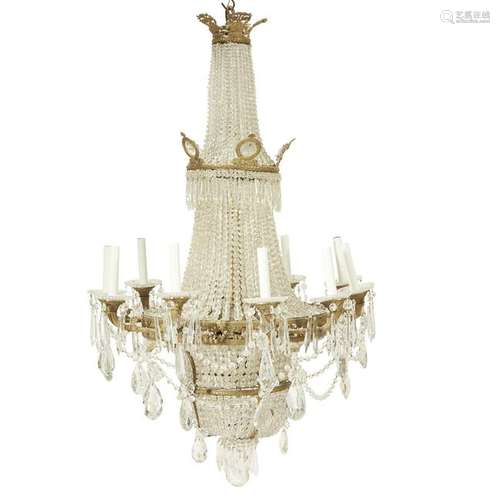 An Empire style gilt-brass and cut glass ten-light