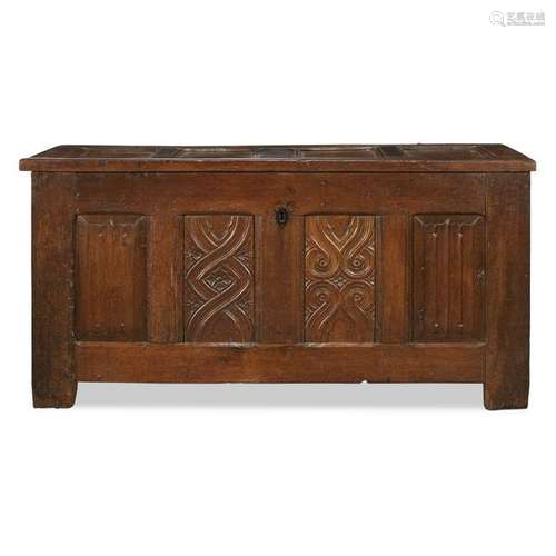 A Flemish late Gothic carved and paneled oak chest late