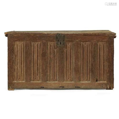 A large Flemish linen-fold carved oak chest 16th