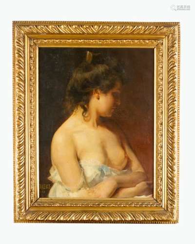 De Baene, around 1900. Half nude lady. Oil on canv…