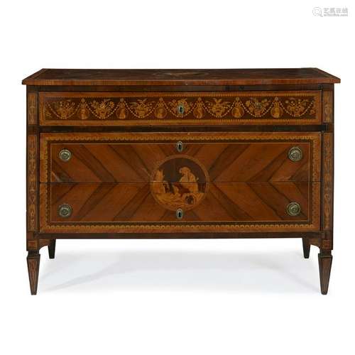 A North Italian Neoclassical fruitwood inlaid walnut