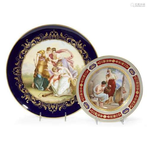 Two Royal Vienna style hand-painted and parcel-gilt