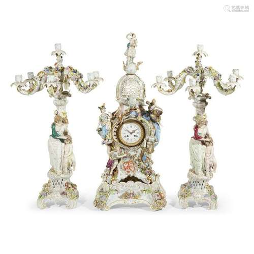 An impressive Meissen style hand-painted and