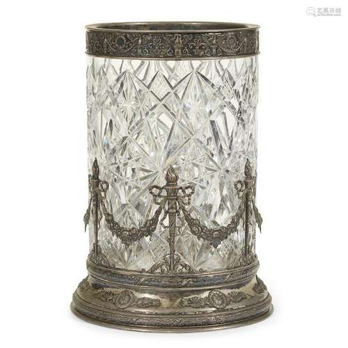 A Russian silver-mounted cut-glass vase in the Empire